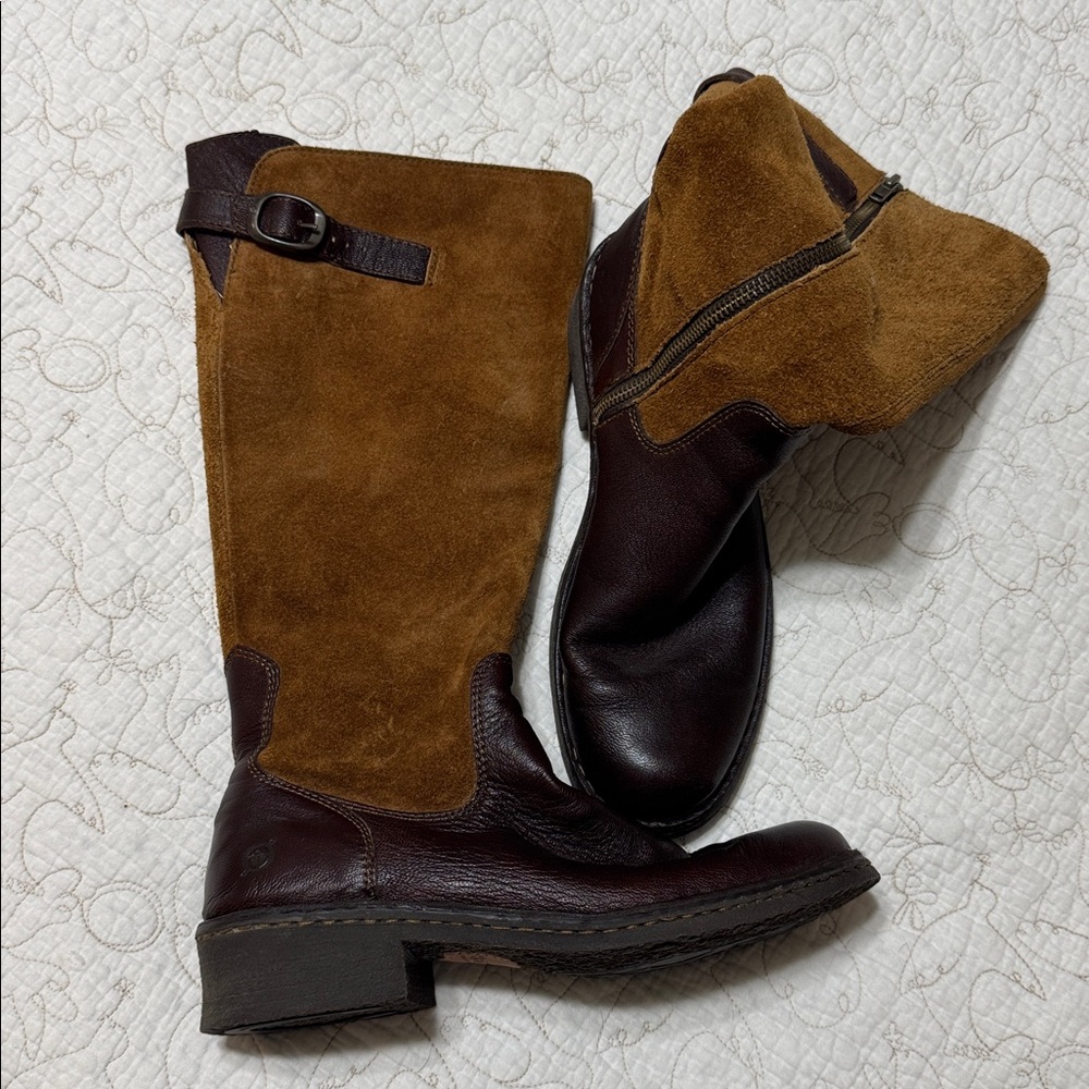 Born Brown Leather and Suede Knee-High Boots